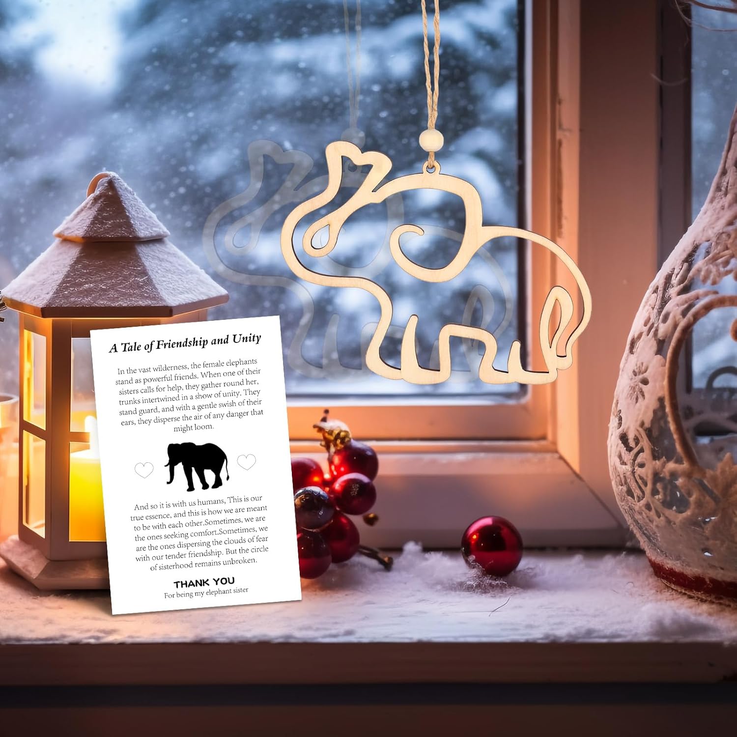 Friendship Elephant Ornament Friendship Gifts with Story Card (Wood)