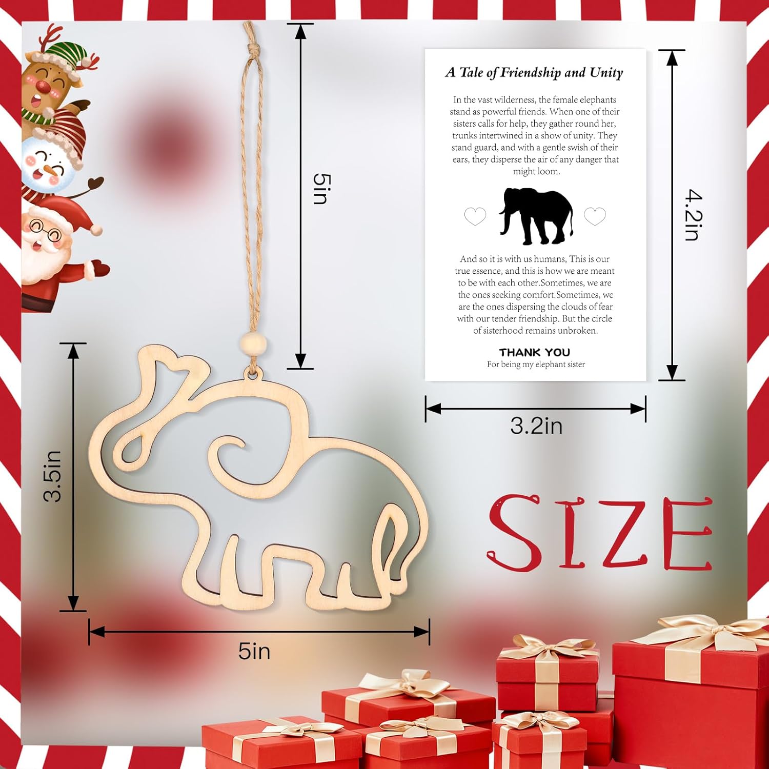 Friendship Elephant Ornament Friendship Gifts with Story Card (Wood)