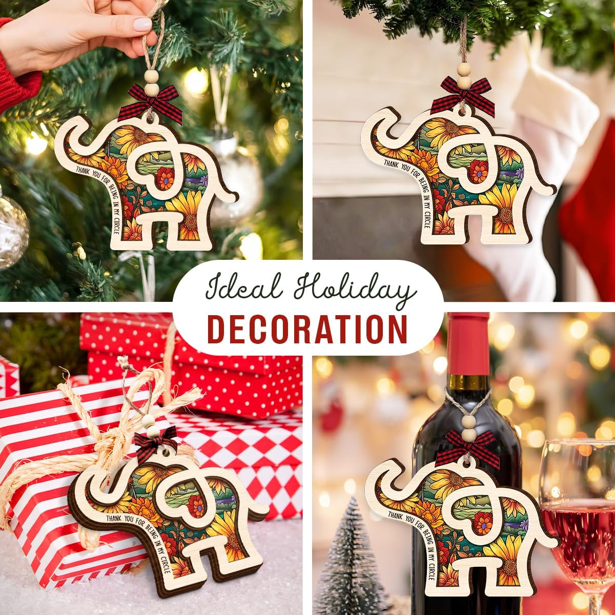 Wooden Best Friend Elephant Ornament