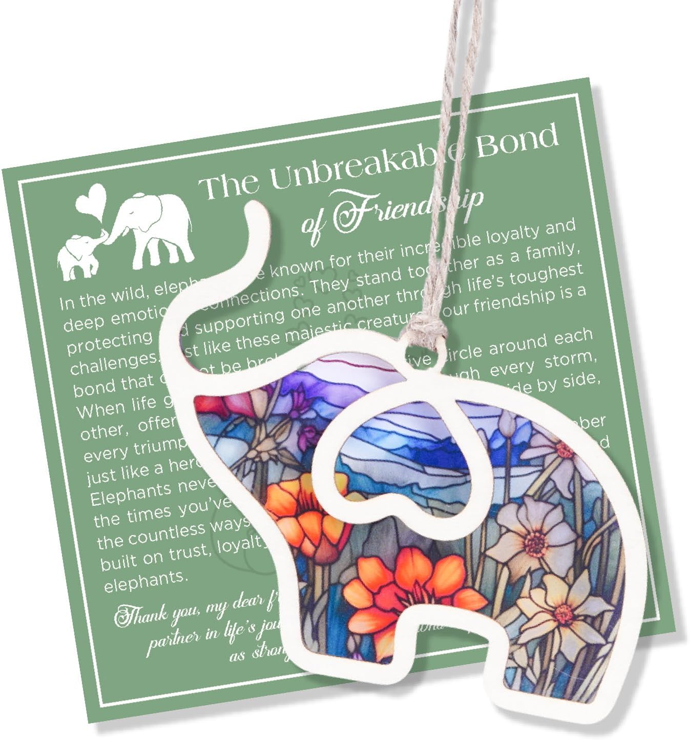 Elephant Friendship Ornament with Story Card - Suncatcher Friendship Gifts