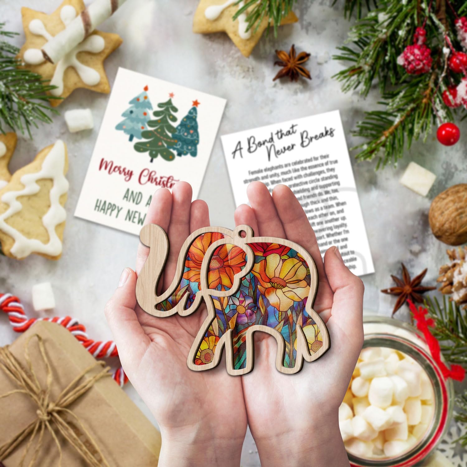 Friendship Elephant Flowers Suncatcher with Story Card