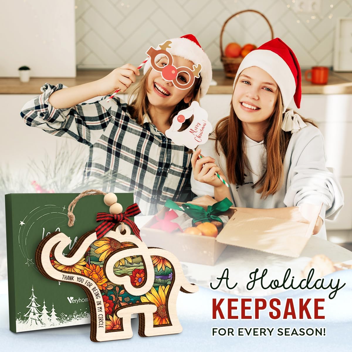 Wooden Best Friend Elephant Ornament