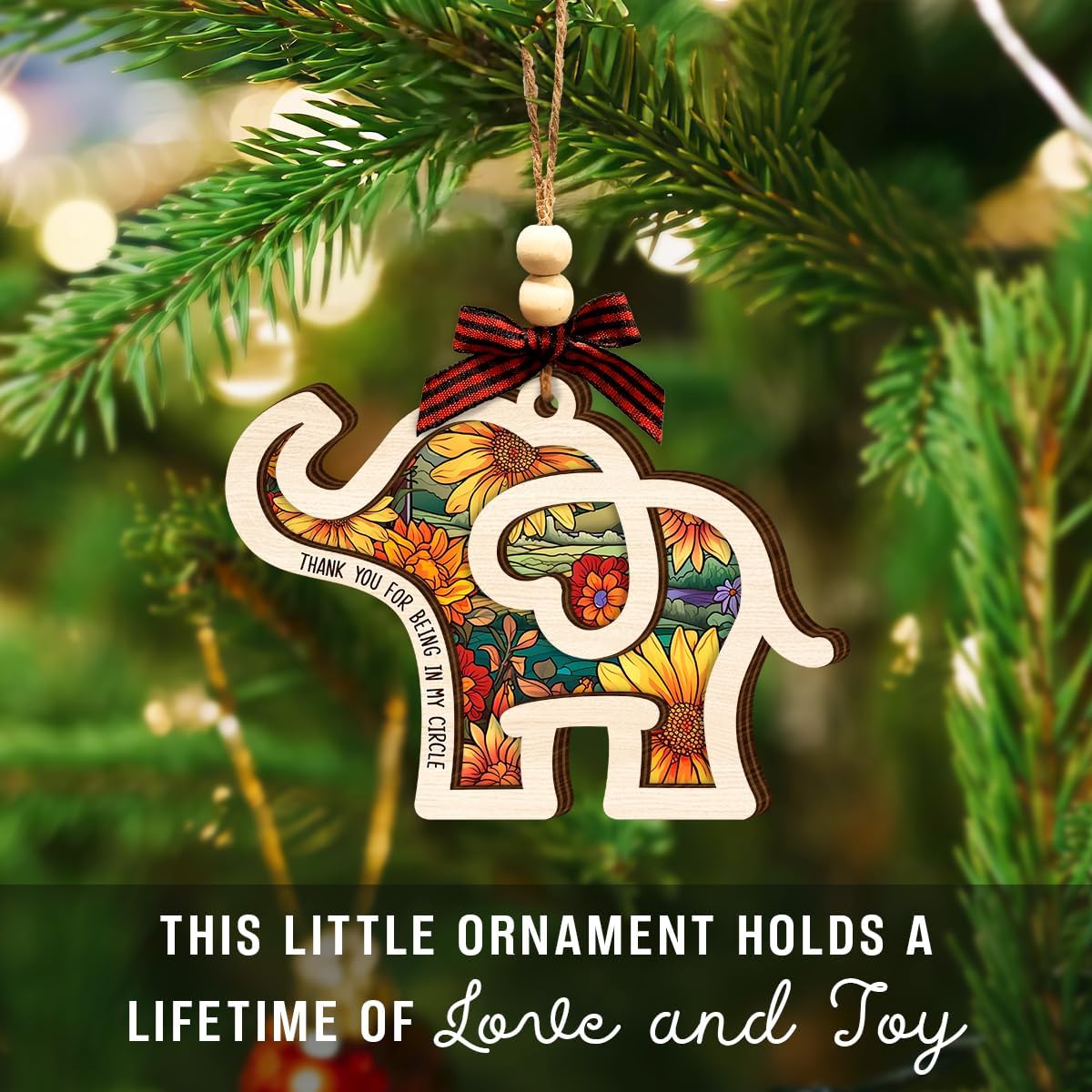 Wooden Best Friend Elephant Ornament