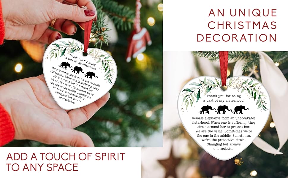 Elephant Sisterhood Ornament - Unique Friendship Heart Ceramic Ornaments, Best Friends Gift