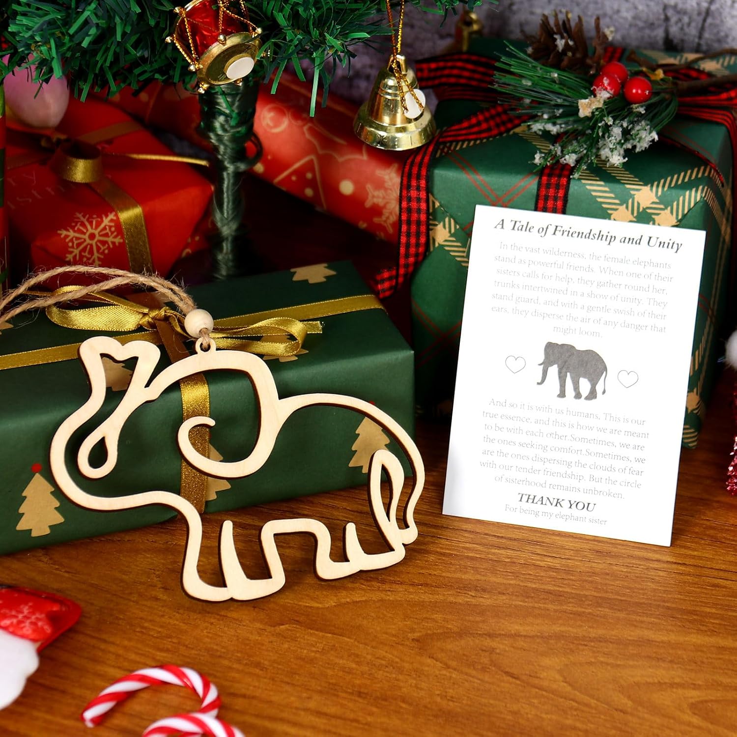 Friendship Elephant Ornament Friendship Gifts with Story Card (Wood)