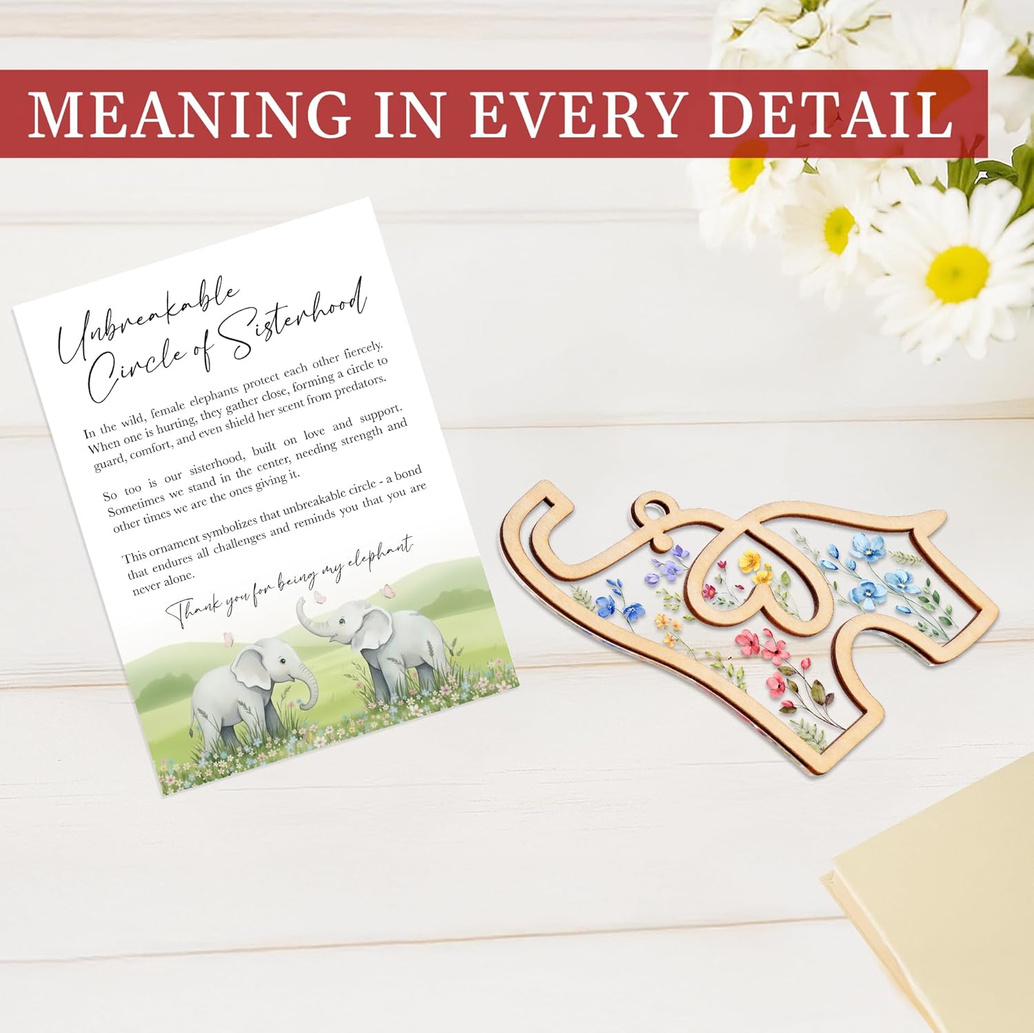 Friendship Suncatcher (Flower) Elephant Ornament with Story Card