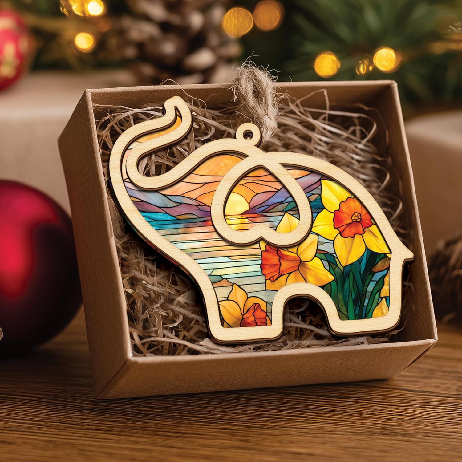 Birth Month Flower Sisterhood Elephant Ornament with Story Card 