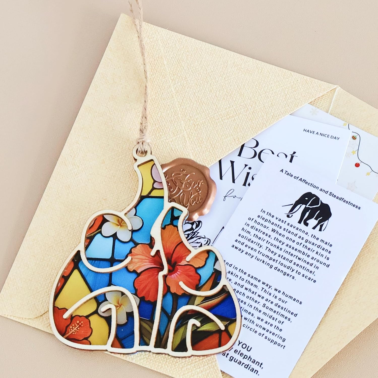 Handcrafted Elephant Ornament - Symbol of Loyal Love- Includes Story Card