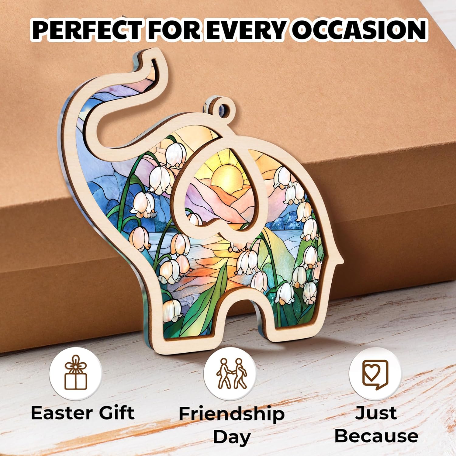 Birth Month Flower Sisterhood Elephant Ornament with Story Card 