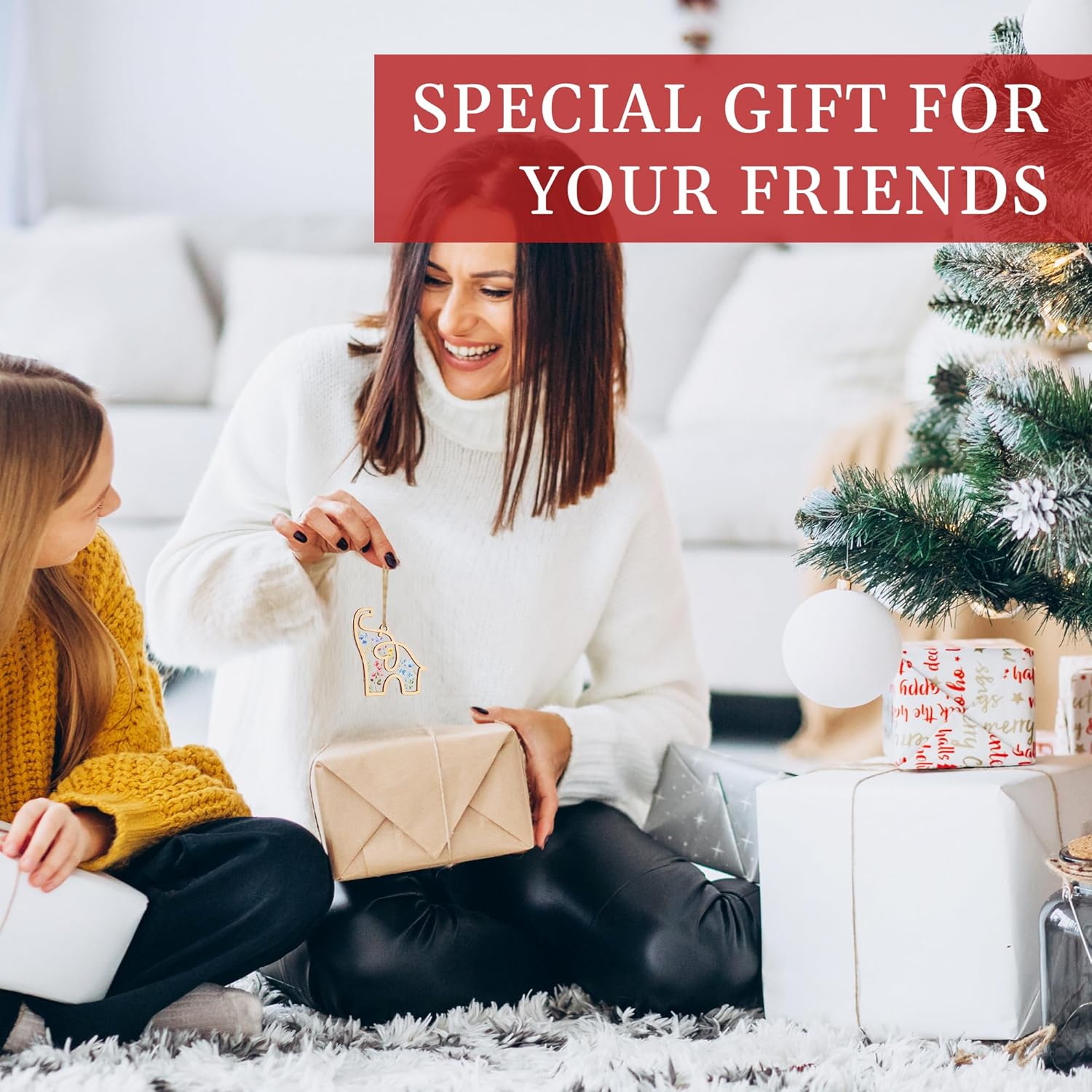 Friendship Suncatcher (Flower) Elephant Ornament with Story Card