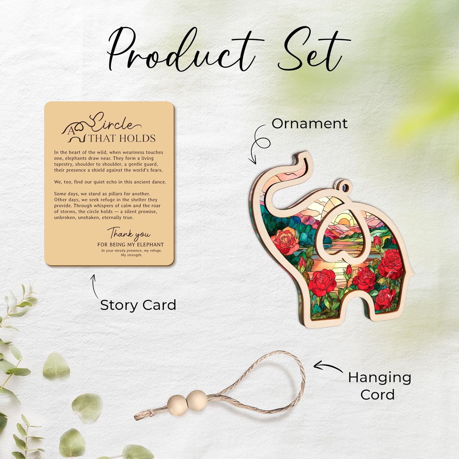 Birth Month Flower Sisterhood Elephant Ornament with Story Card 