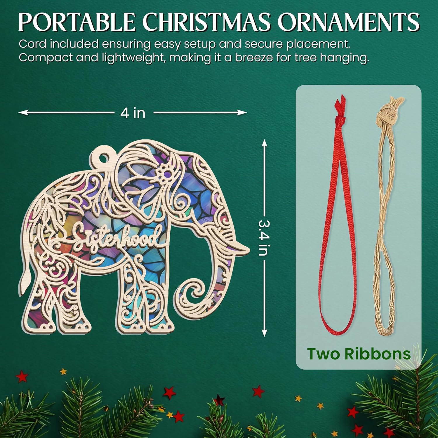 Thank You Elephant Friendship - Suncatcher Ornaments Sisterhood with Card 