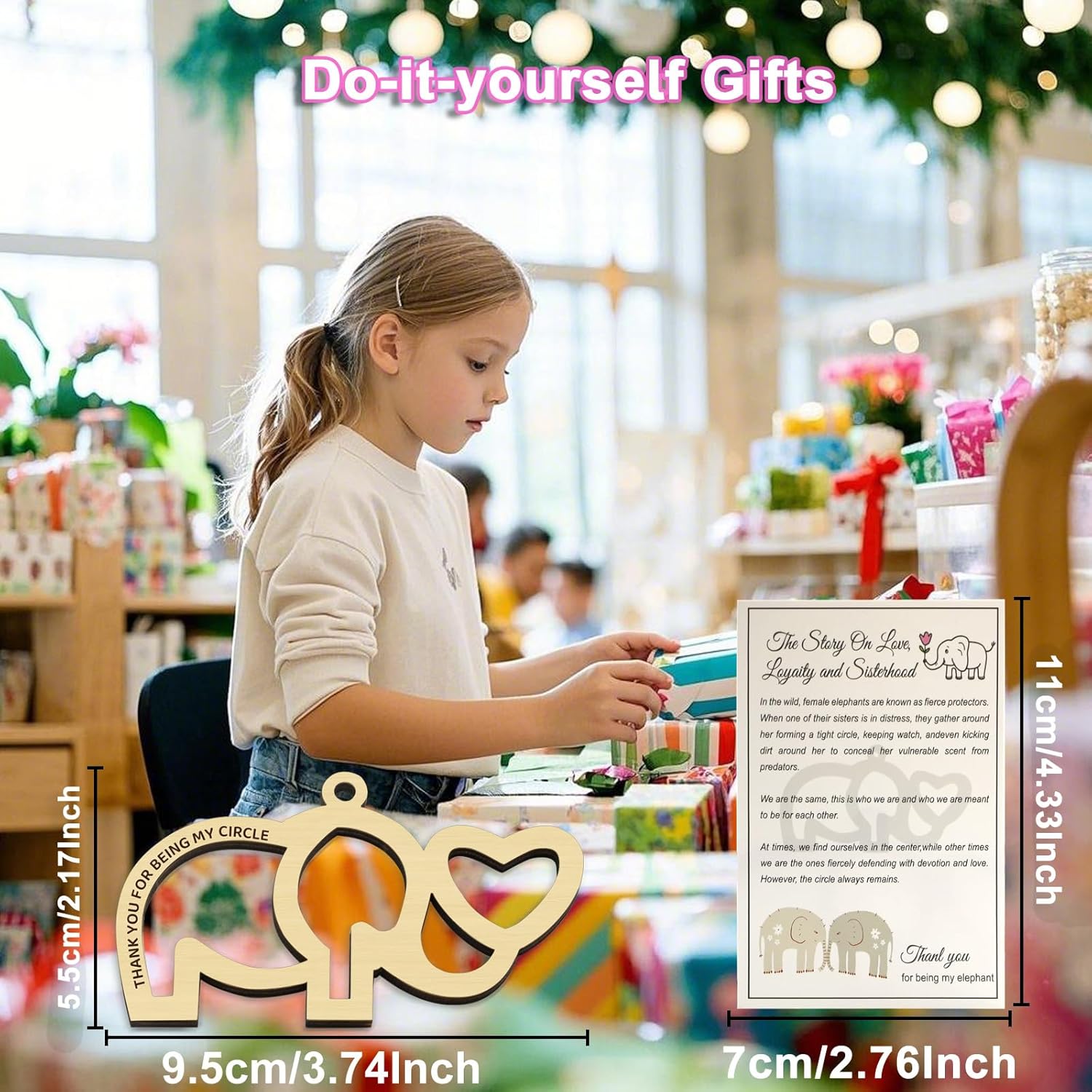 Sisterhood Elephant Ornament 10Pcs - Wooden Friendship Elephant with Story Card, Perfect for Celebrating Women's Tribe and Sisterhood Sisterhood & Friendship Elephant Gift Elephant Ornament