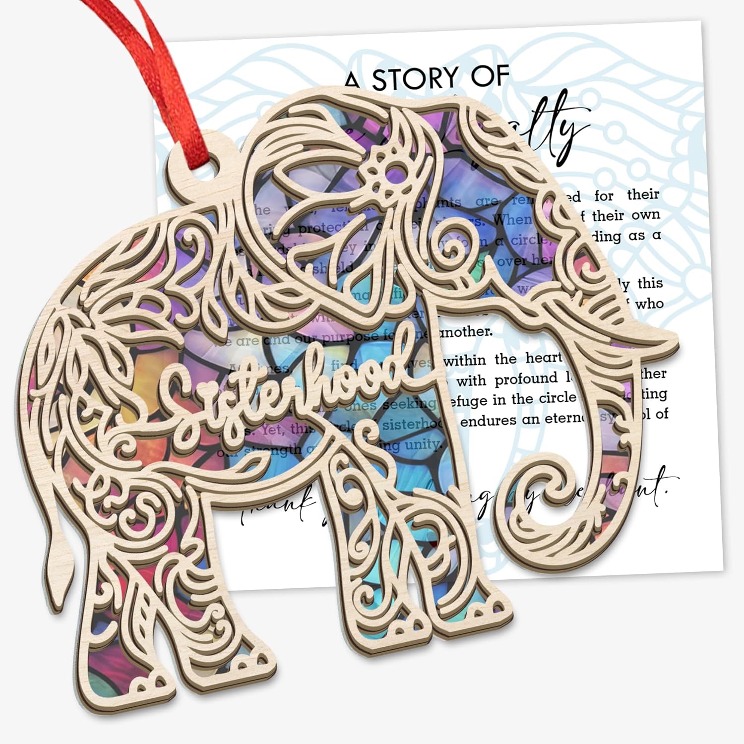 Thank You Elephant Friendship - Suncatcher Ornaments Sisterhood with Card 