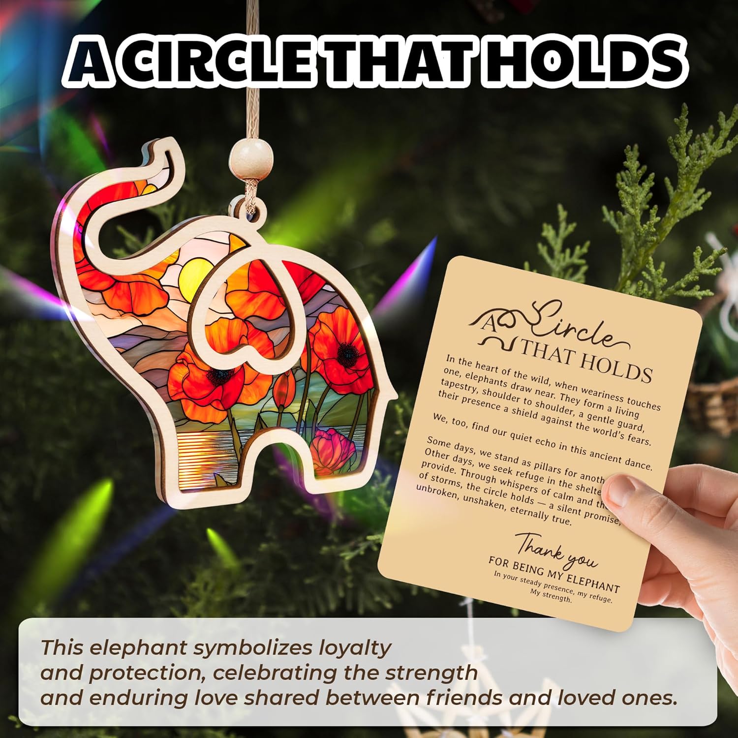 Birth Month Flower Sisterhood Elephant Ornament with Story Card 