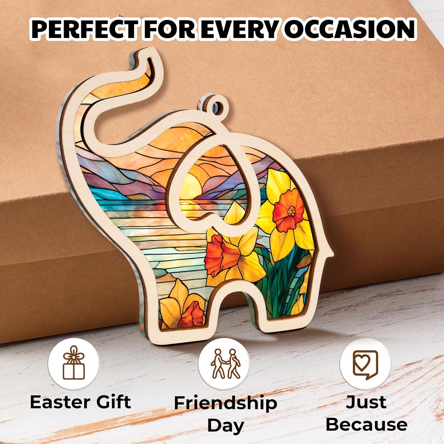 Birth Month Flower Sisterhood Elephant Ornament with Story Card 