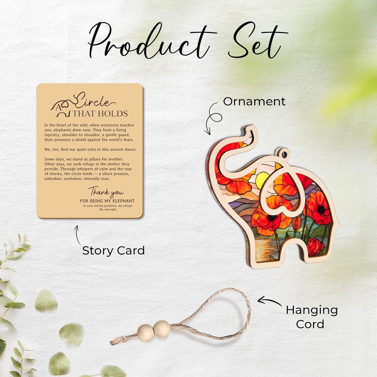 Birth Month Flower Sisterhood Elephant Ornament with Story Card 