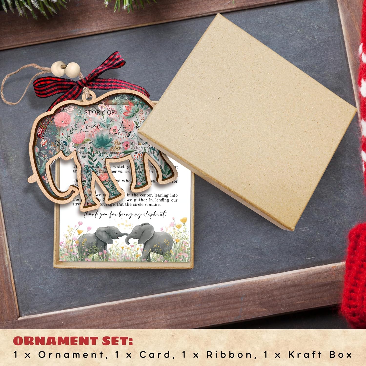 Elephant Ornaments Best Friend Friendship Gifts - Wood Ornament & Card