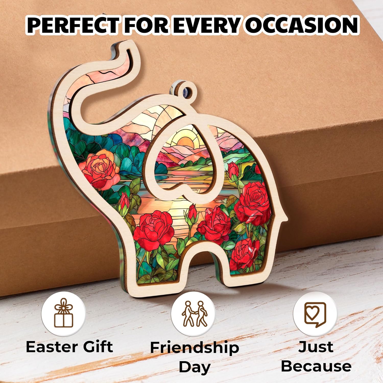 Birth Month Flower Sisterhood Elephant Ornament with Story Card 