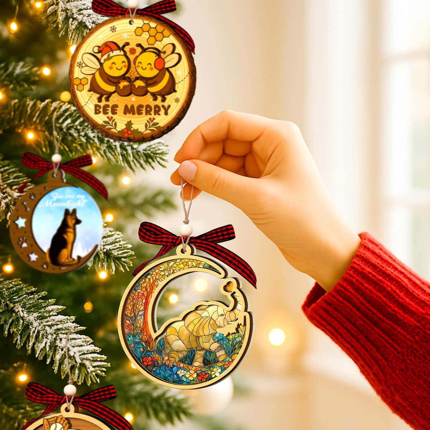 Moon Elephants Ornament - Friendship gift