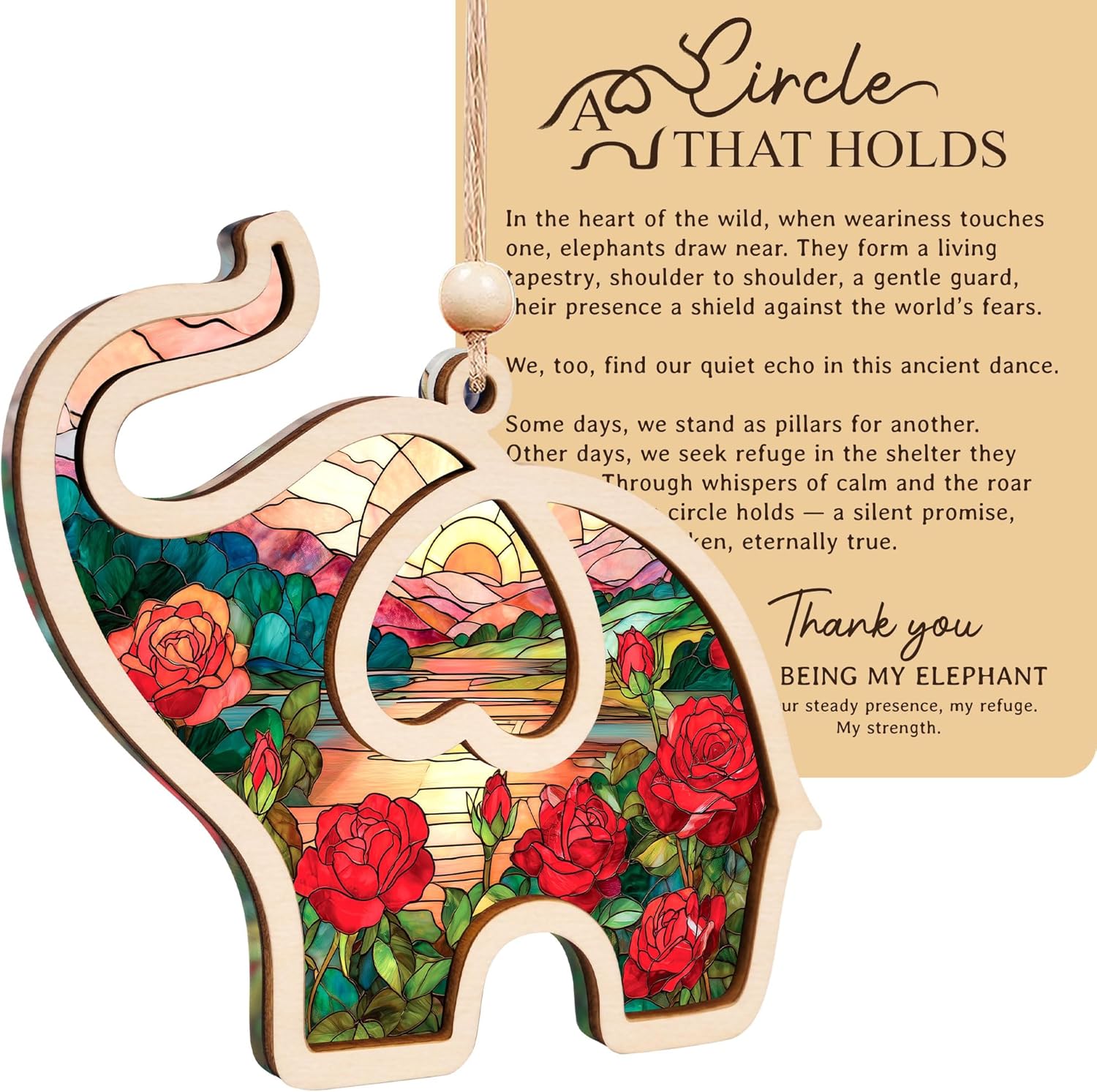 Birth Month Flower Sisterhood Elephant Ornament with Story Card 