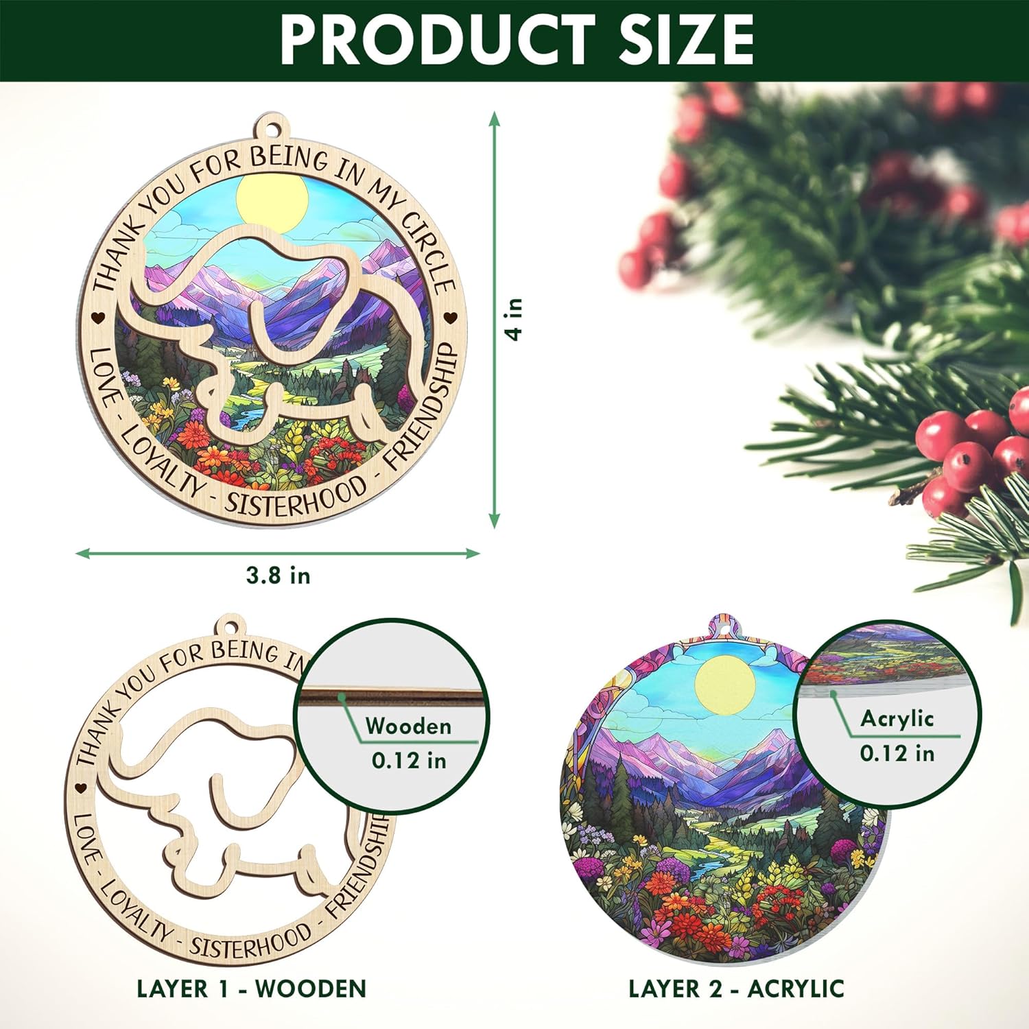 GEEMBI Elephant Gifts for Women - Christmas Ornaments 2024, Sister, Friend Birthday Gifts for Women, Friendship Gifts for Friends, Sister, Women - Christmas Decorations Suncatcher Ornaments with Card