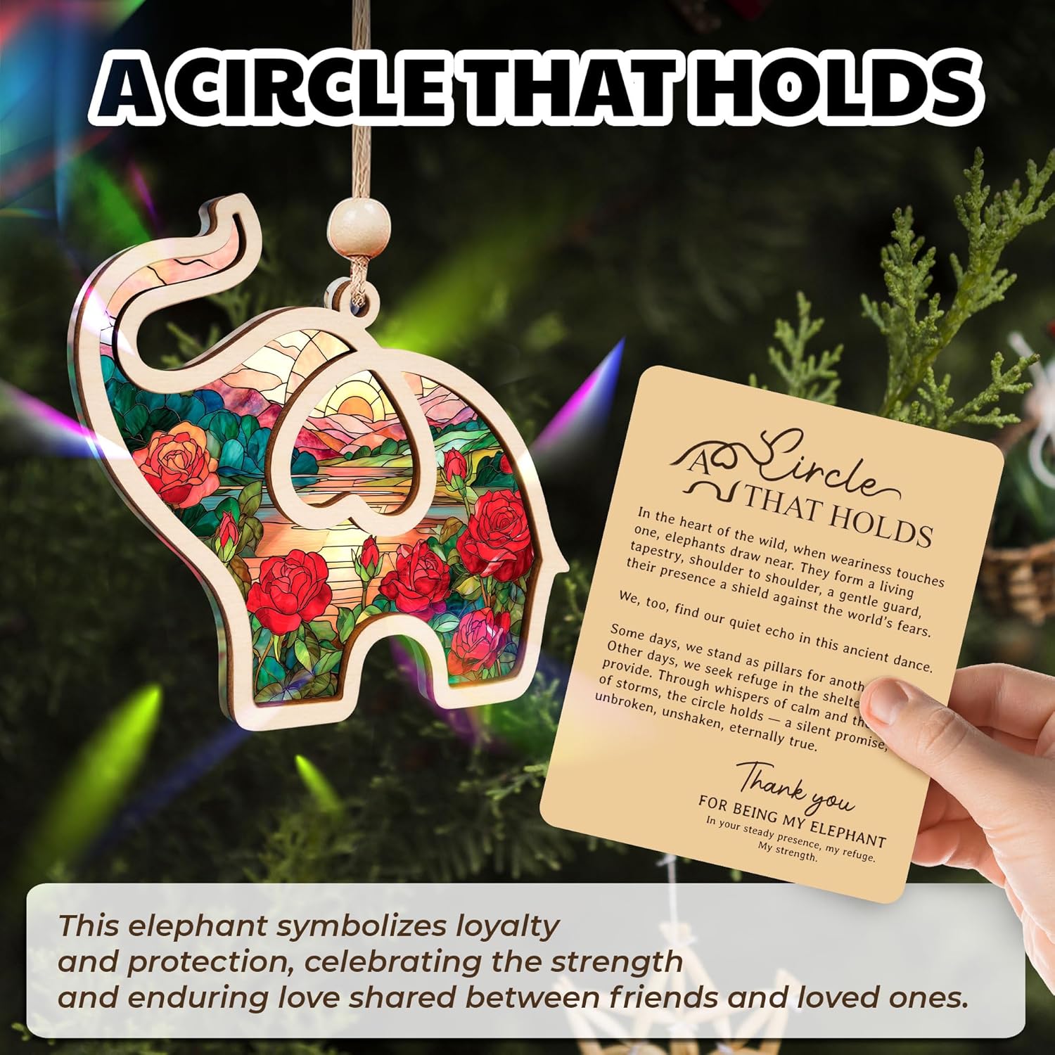 Birth Month Flower Sisterhood Elephant Ornament with Story Card 