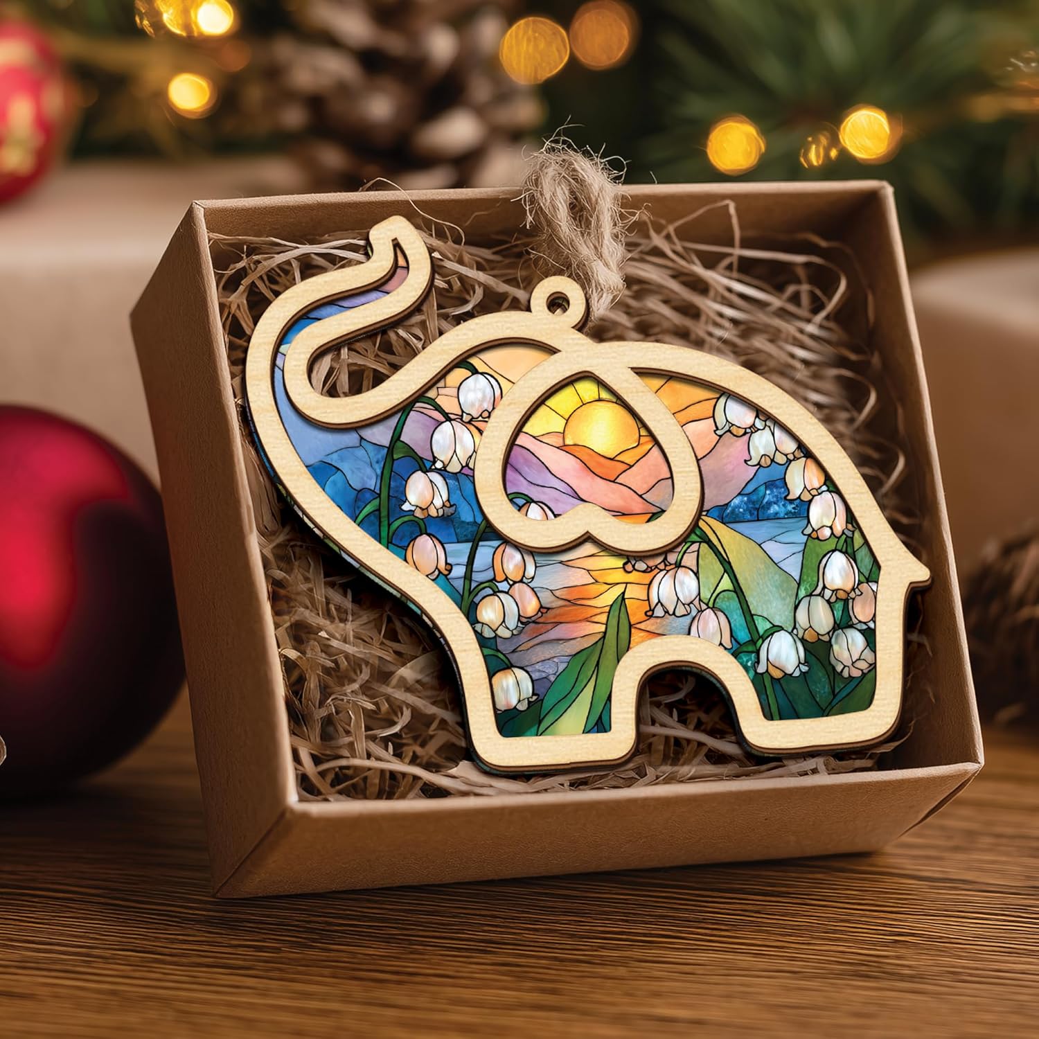 Birth Month Flower Sisterhood Elephant Ornament with Story Card 