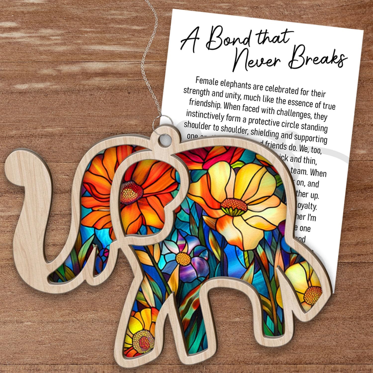 Friendship Elephant Flowers Suncatcher with Story Card