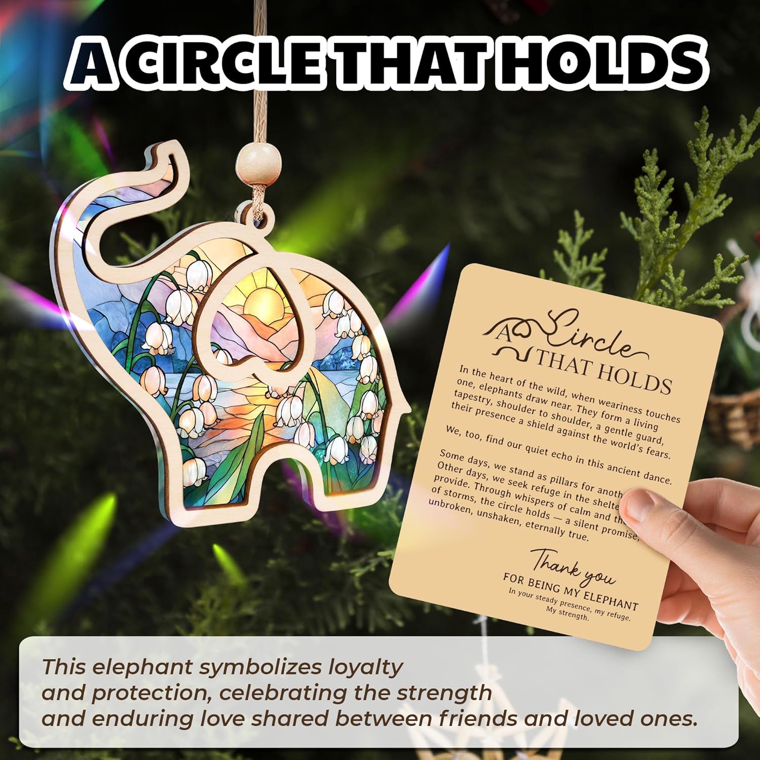 Birth Month Flower Sisterhood Elephant Ornament with Story Card 