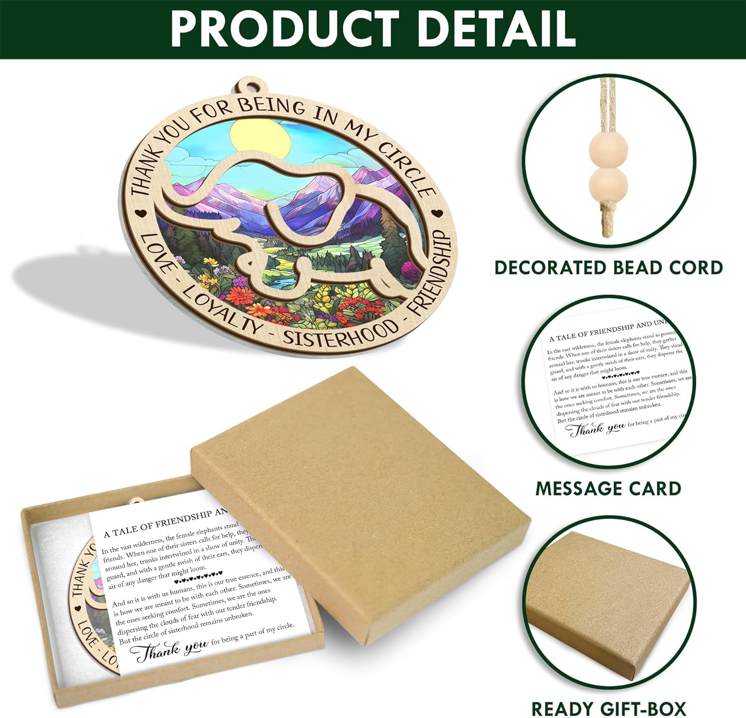 GEEMBI Elephant Gifts for Women - Christmas Ornaments 2024, Sister, Friend Birthday Gifts for Women, Friendship Gifts for Friends, Sister, Women - Christmas Decorations Suncatcher Ornaments with Card