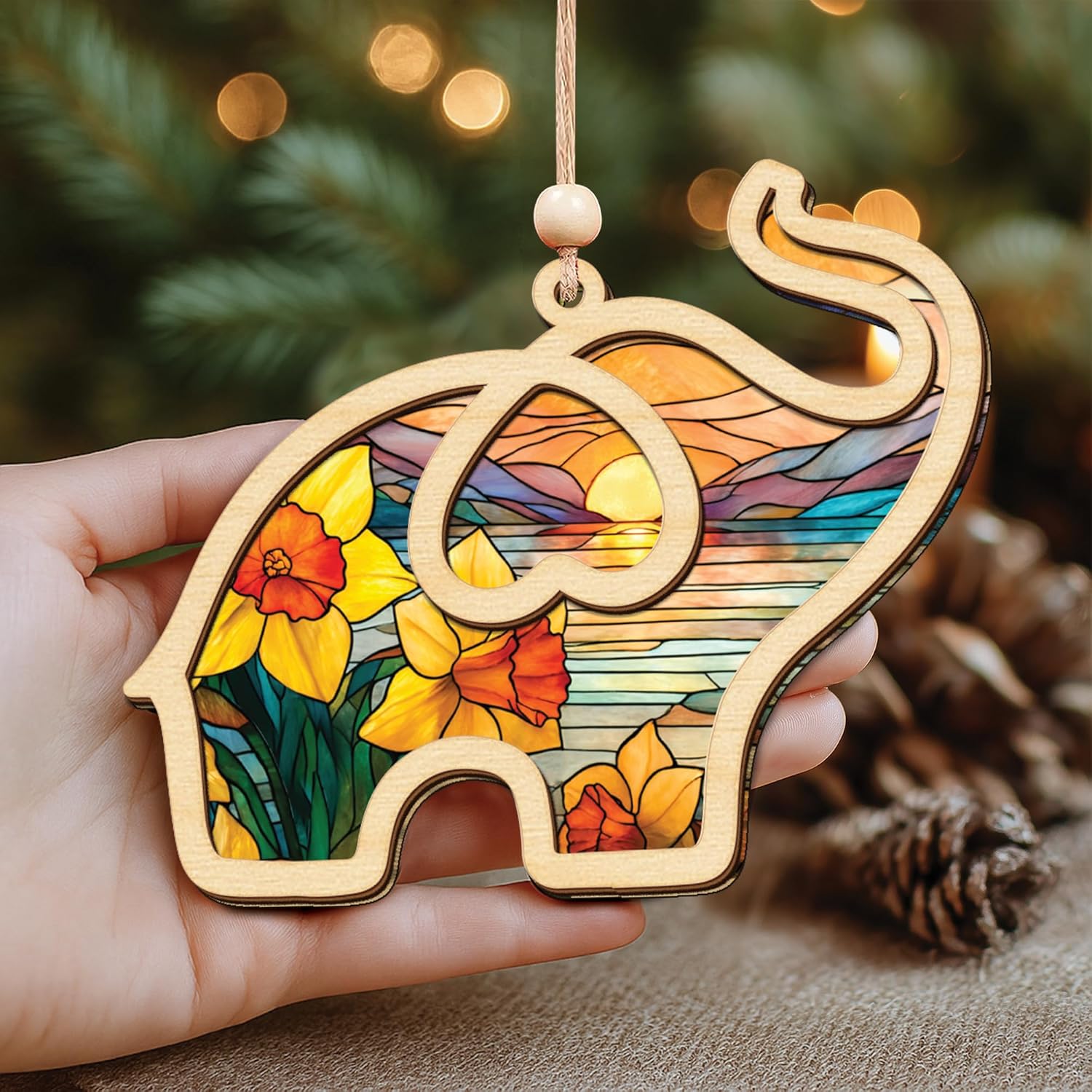 Birth Month Flower Sisterhood Elephant Ornament with Story Card 