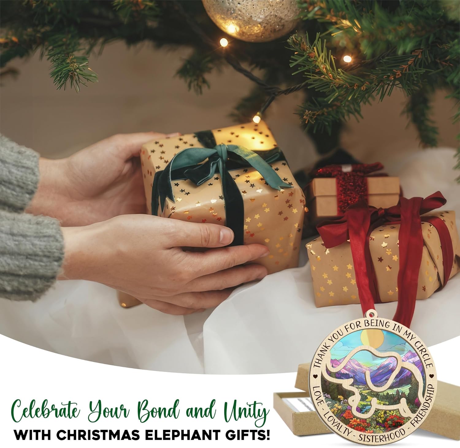 GEEMBI Elephant Gifts for Women - Christmas Ornaments 2024, Sister, Friend Birthday Gifts for Women, Friendship Gifts for Friends, Sister, Women - Christmas Decorations Suncatcher Ornaments with Card