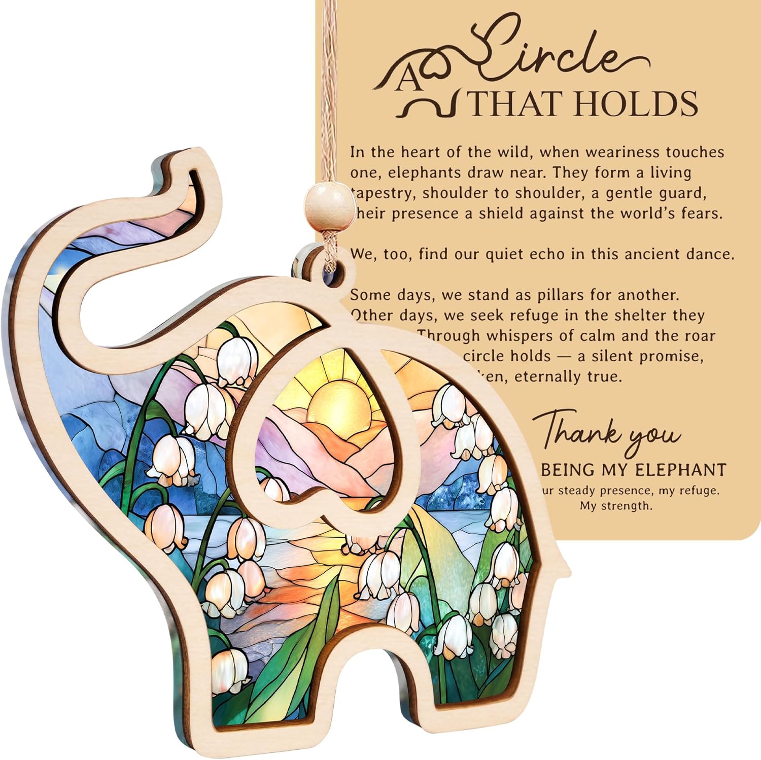 Birth Month Flower Sisterhood Elephant Ornament with Story Card 