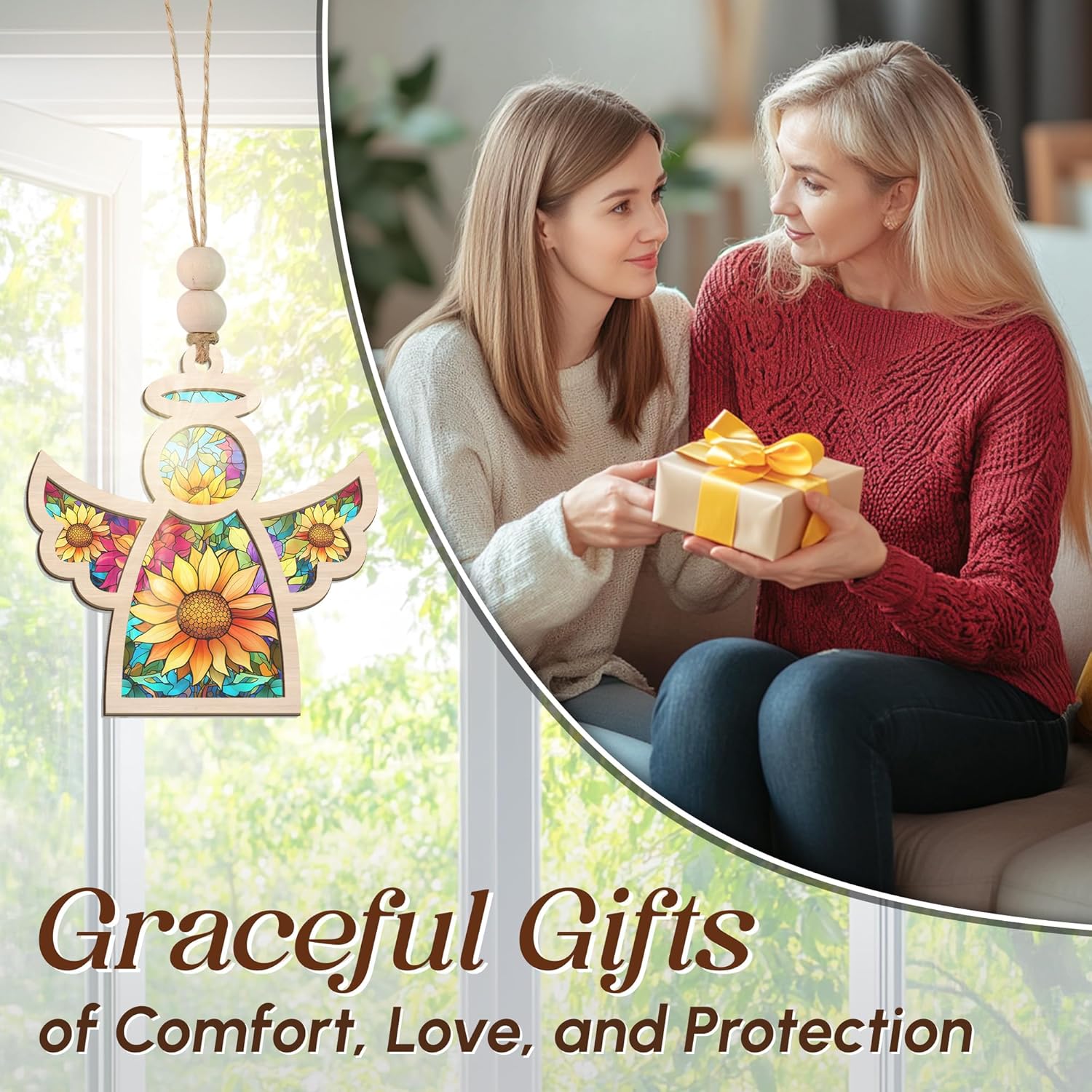 Sympathy Gifts for Loss of Loved One - Guardian Angel Suncatcher Ornament with Card 