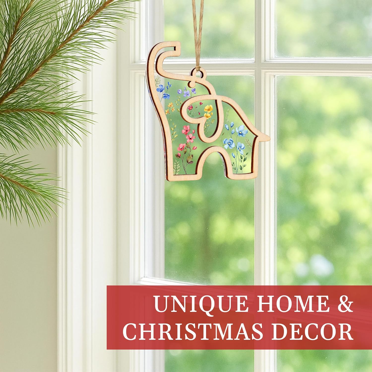 Friendship Suncatcher (Flower) Elephant Ornament with Story Card