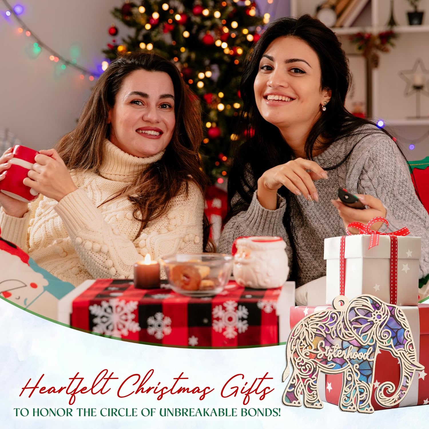 Thank You Elephant Friendship - Suncatcher Ornaments Sisterhood with Card 