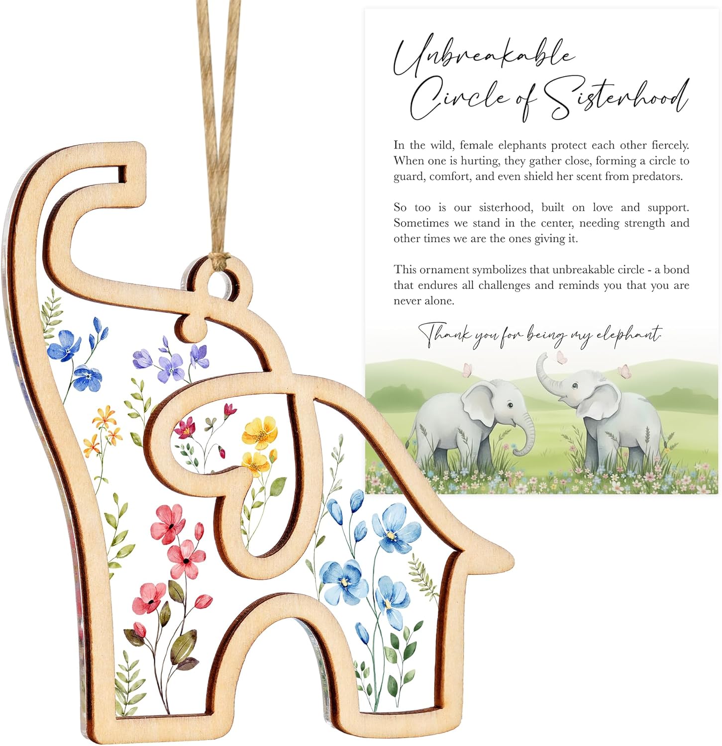 Friendship Suncatcher (Flower) Elephant Ornament with Story Card