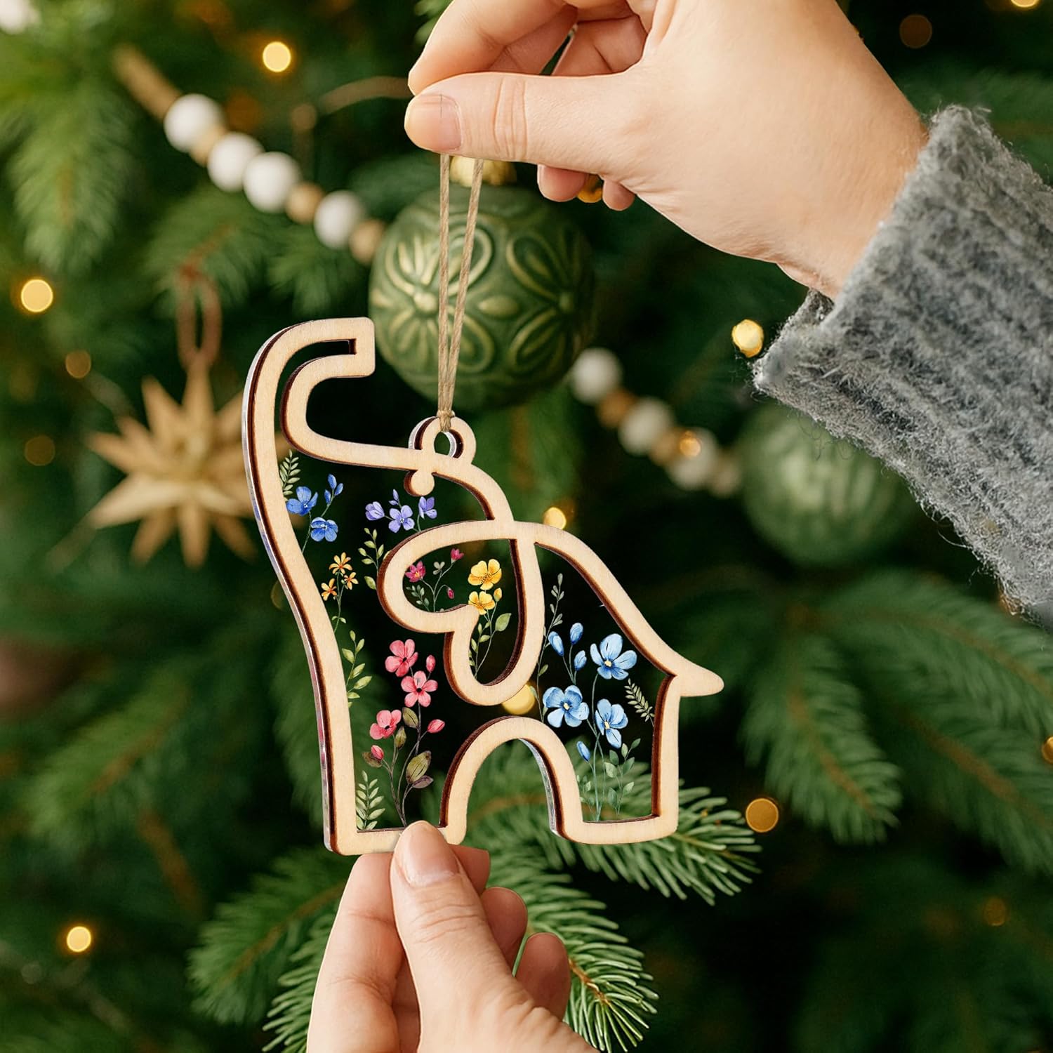 Friendship Suncatcher (Flower) Elephant Ornament with Story Card