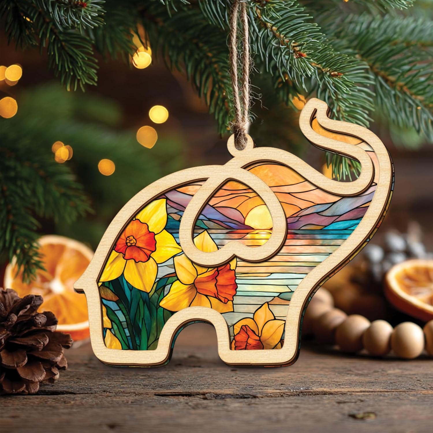 Birth Month Flower Sisterhood Elephant Ornament with Story Card 