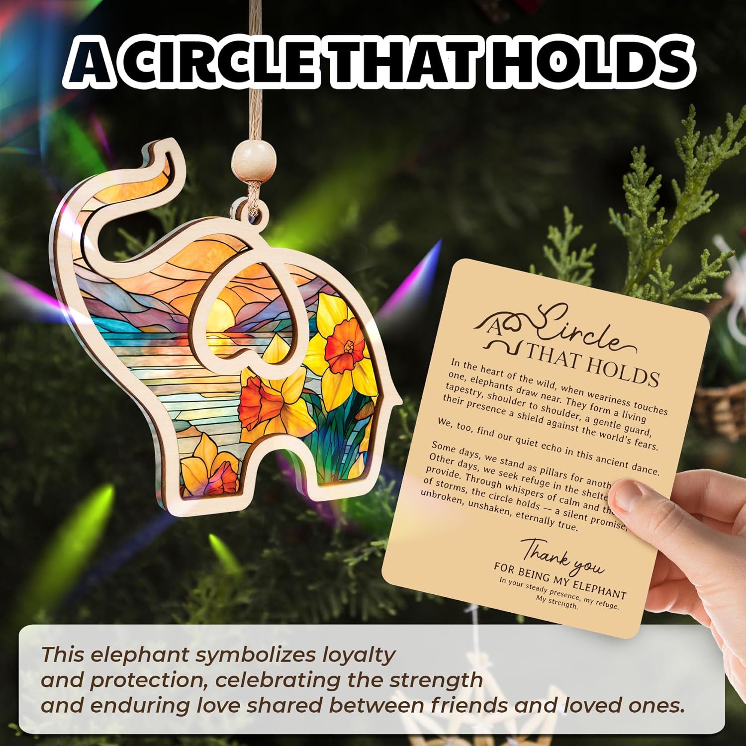 Birth Month Flower Sisterhood Elephant Ornament with Story Card 