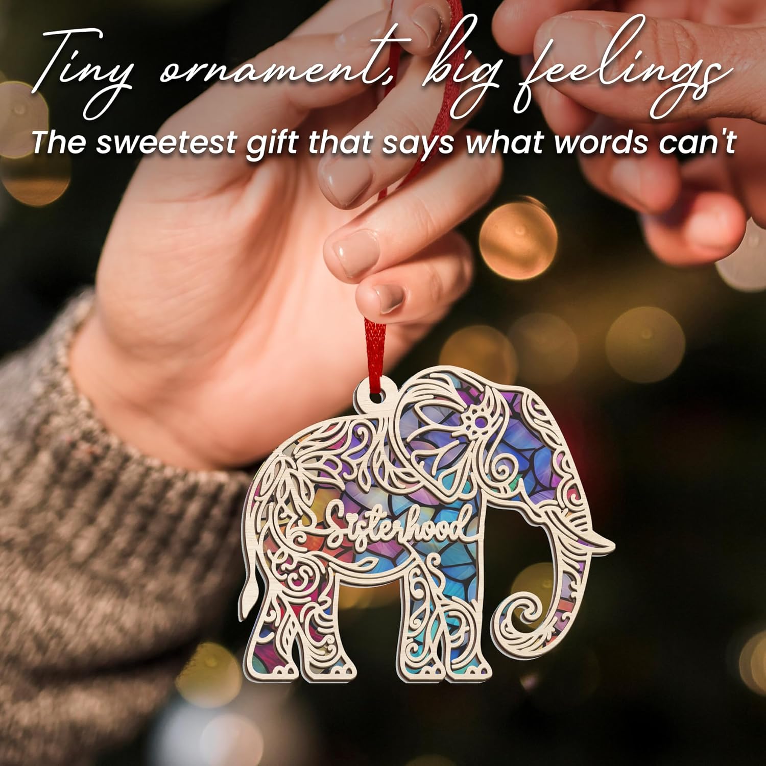 Thank You Elephant Friendship - Suncatcher Ornaments Sisterhood with Card 