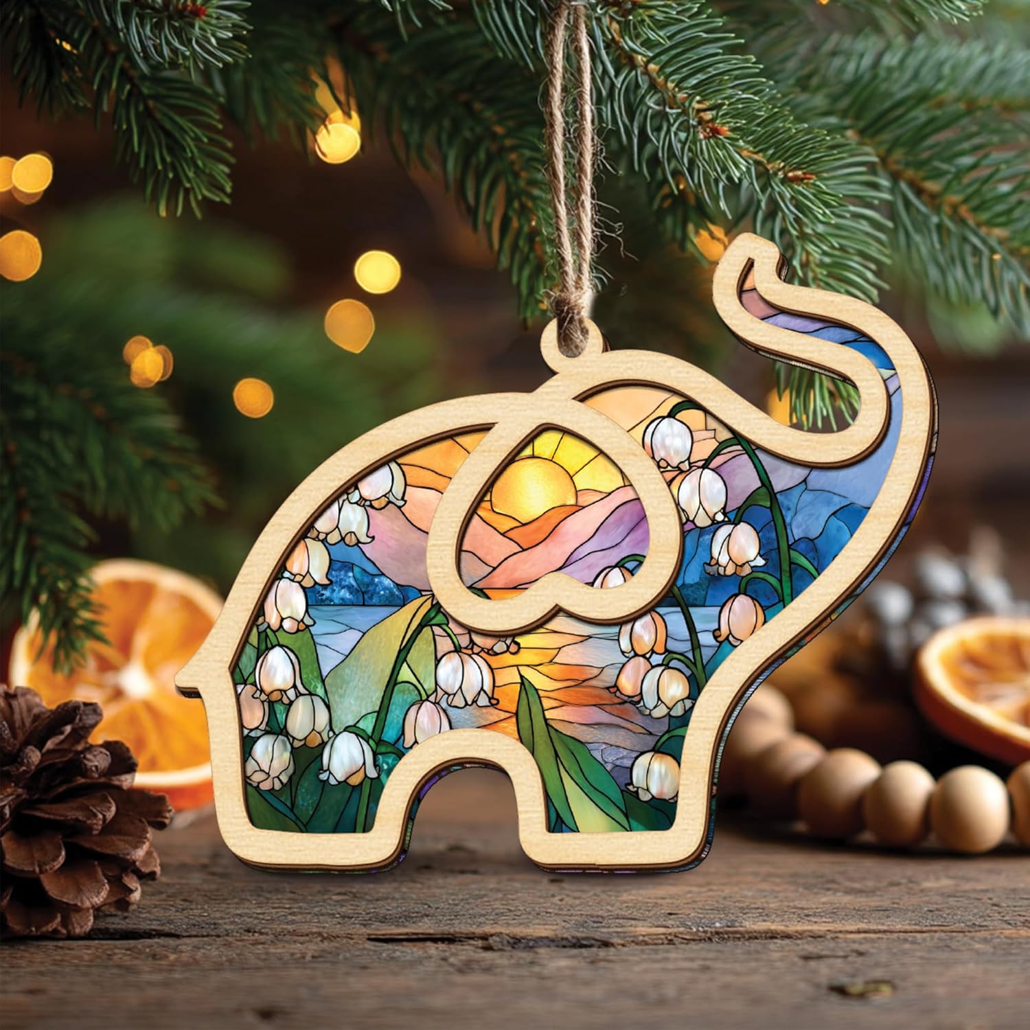 Birth Month Flower Sisterhood Elephant Ornament with Story Card 