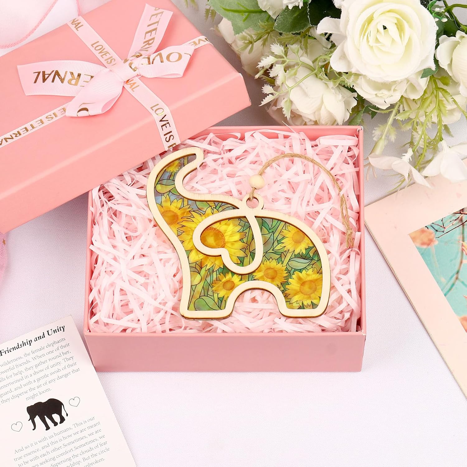 Friendship Elephant Sunflower Ornament with Story Card