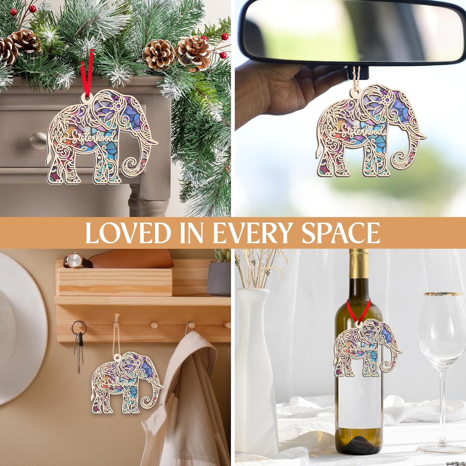 Thank You Elephant Friendship - Suncatcher Ornaments Sisterhood with Card 