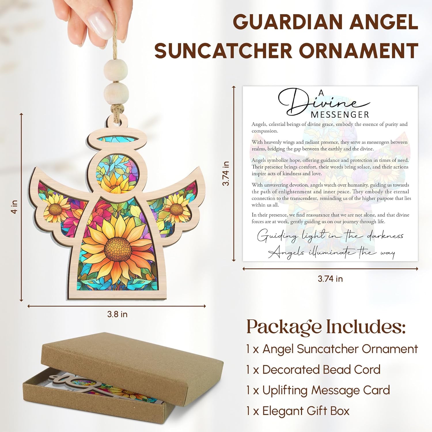 Sympathy Gifts for Loss of Loved One - Guardian Angel Suncatcher Ornament with Card 