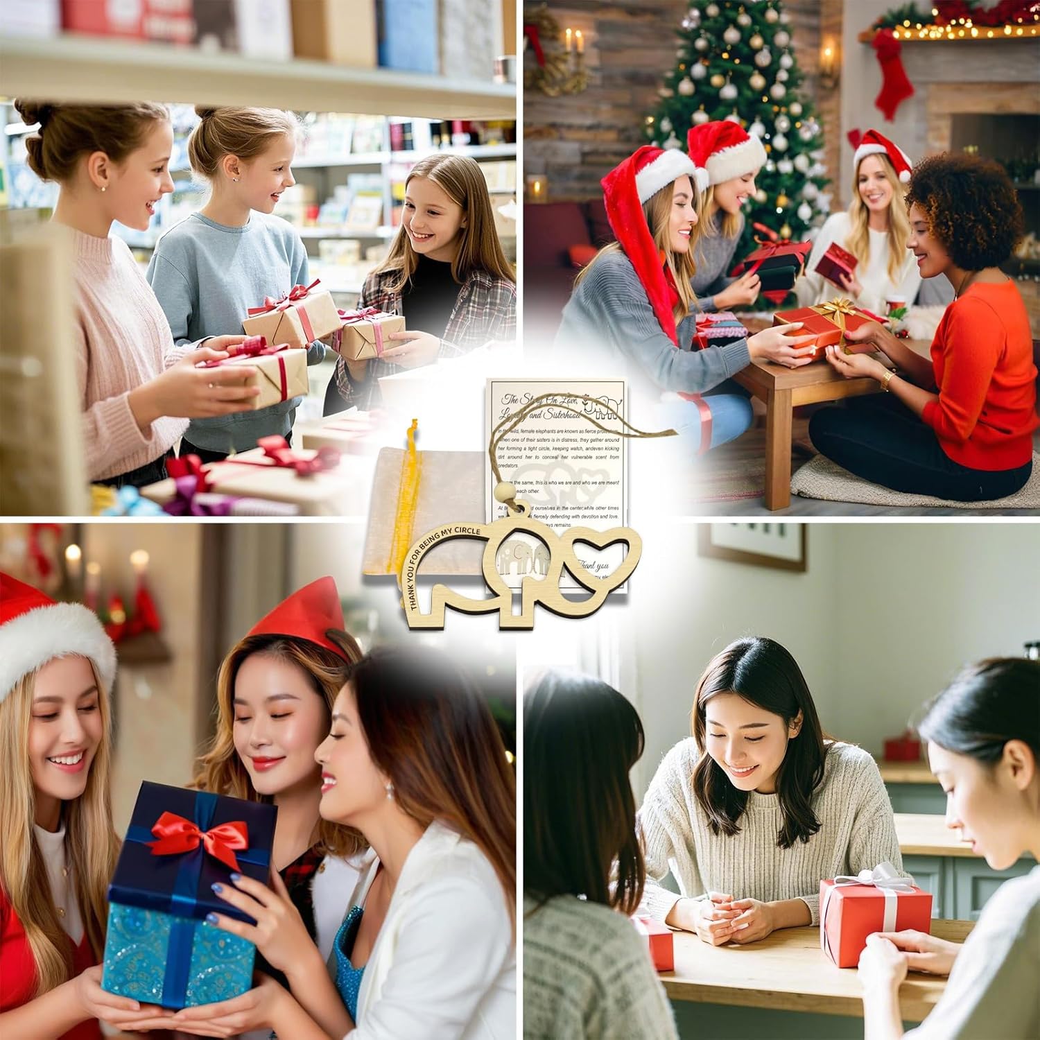 Sisterhood Elephant Ornament 10Pcs - Wooden Friendship Elephant with Story Card, Perfect for Celebrating Women's Tribe and Sisterhood Sisterhood & Friendship Elephant Gift Elephant Ornament