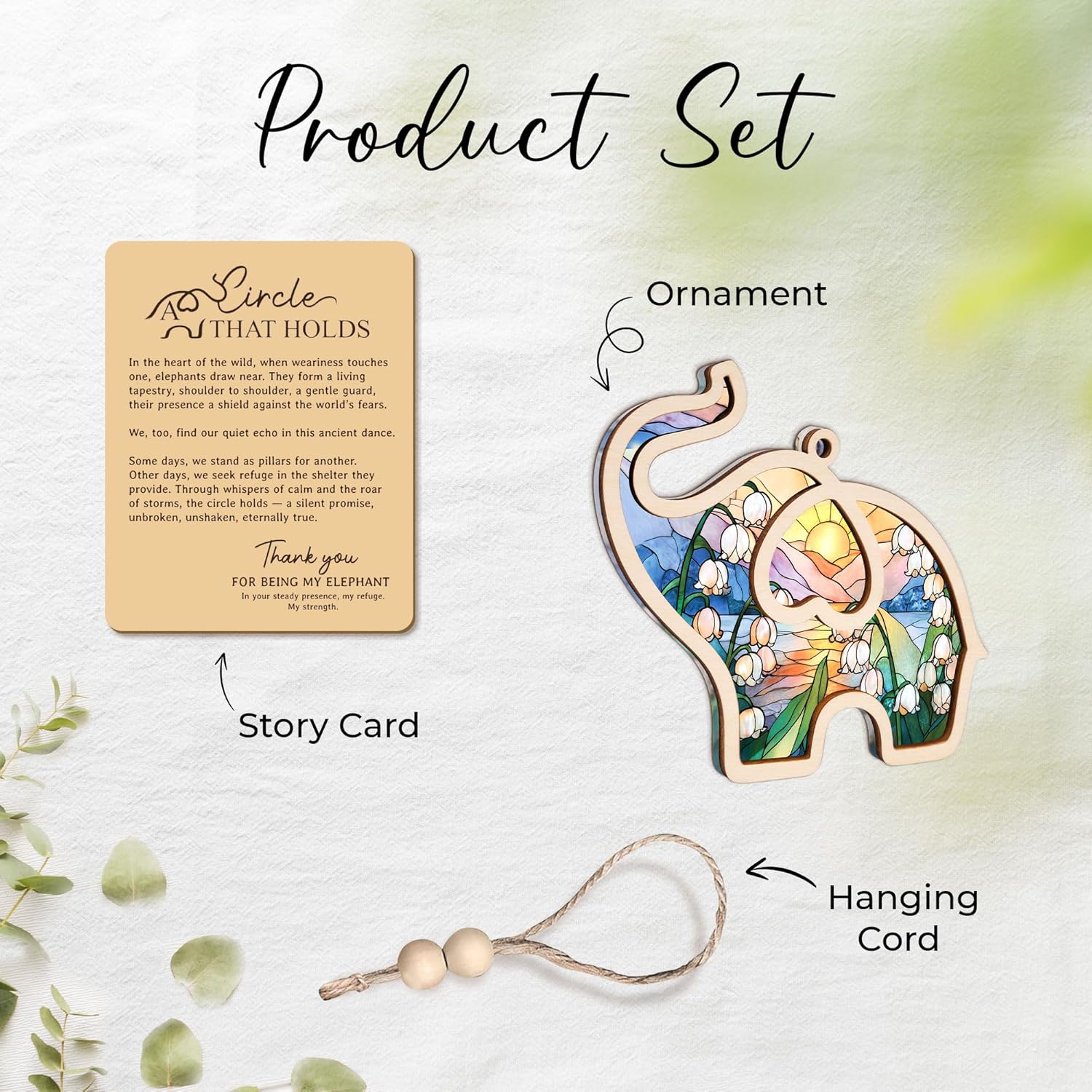 Birth Month Flower Sisterhood Elephant Ornament with Story Card 