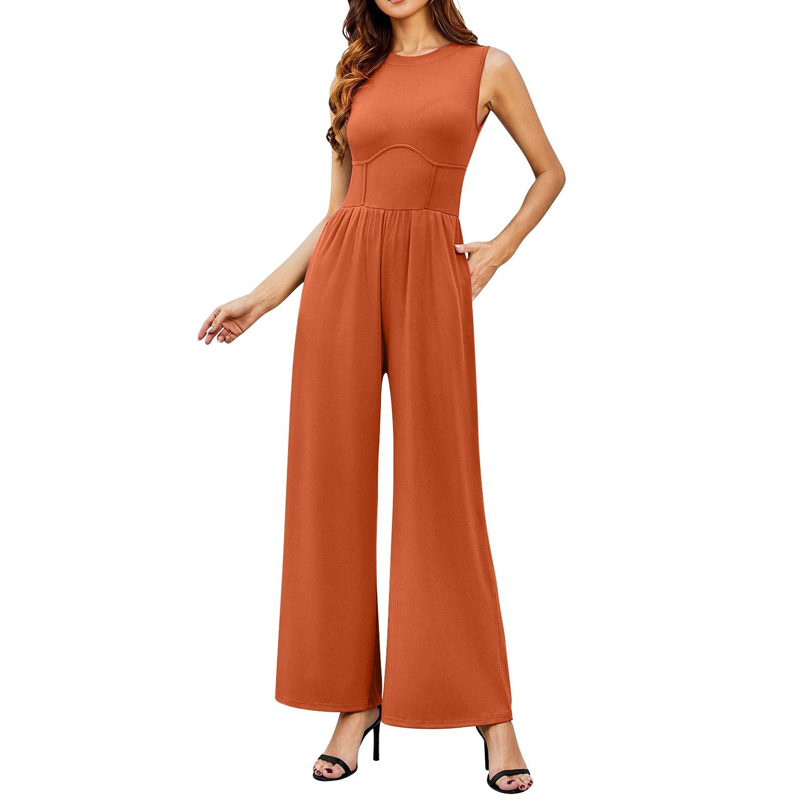 🔥HOT SALE - SOLID SLEEVELESS WIDE LEG JUMPSUIT (BUY 2 FREE SHIPPING)