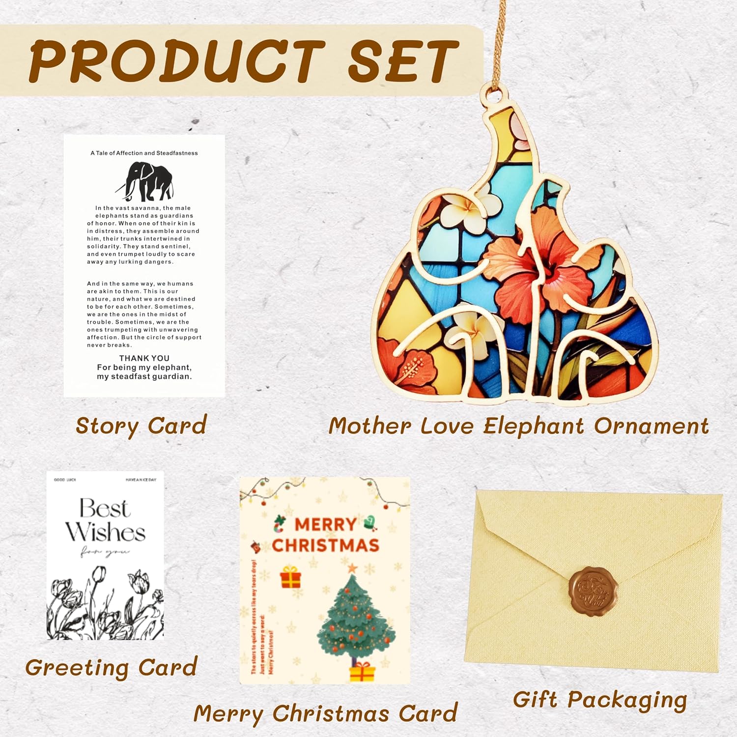 Handcrafted Elephant Ornament - Symbol of Loyal Love- Includes Story Card